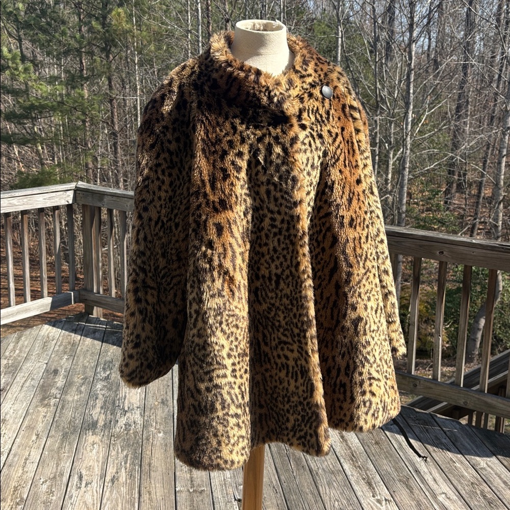Monterey Faux Fur leopard cheetah fabulous swing Coat jacket made USA 1X